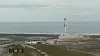 Starship SN10 avbildet idet raketten var i ferd med å lande. Landingen var vellykket, men kort tid etter tok raketten fyr og eksploderte.