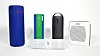 Testmodellene fra venstre bak: Logitech UE Megaboom, Logitech UE Boom, Philps BT6000B, Bose Soundlink Colour. Foran Beats Pill.