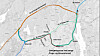 Oversiktskart E134 med omkjøringsrute. Gang- og sykkelvei vist med prikket linje, blå for eksisterende, rød for planlagt.