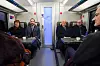 Ordfører i Oslo, Marianne Borgen, kronprins Haakon, kong Harald, konsernsjef i Bane Nor, Gorm Frimannslund og statsminister Jonas Gahr Støre deltar på åpningen av Follobanen 12. desember i fjor. Foto: Lise Åserud/Scanpix