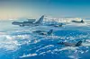 Et australsk overvåkningsfly av typen E-7A Wedgetail flyr i formasjon sammen med amerikanske fly av typene F-22 Raptor, F/A-18E/F Super Hornet, EA-18G Growler og F-35 Lightning II over Hawaii under en øvelse i 2024.