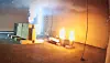 Forskerne har brukt en gassbrenner og satt fyr på en madrass. Resultatet er mye sot. Foto: Rise Fire Research
