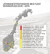 Dette er de 15 jernbanestrekningene med som har hatt flest skinnebrudd de siste fem årene.