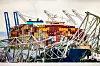Slik så det ut like etter at containerskipet Dali 26. mars 2024 kjørte inn i Francis Scott Key Bridge på vei ut av havnen i Baltimore. Det tok tre måneder før den viktige havnen kunne åpne for full drift igjen