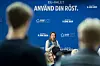Roberta Metsola, president i Europaparlamentet, på besøk i Sverige for å få folk til å stemme.