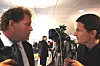 Miljøorganisasjonenene er kraftig uenige om CO2-fangst og lagring. Her skjeller Bellona-leder Frederic Hauge ut Greenpeace-leder Truls Gulowsen fordi organisasjonen er kritisk til teknologien. Bildet er tatt på Klimakonferansen i Bergen 27. mai 2009.
