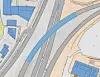 Sluppen viadukt har E6-trafikk i sørgående retning, i to felt. I sør er det en avkjøring til Tempevegen og Nydalsbrua. Under Sluppen viadukt går fylkesvei 6690 med to kjørefelt i hver kjøreretning. Nordøst for Sluppen er det en påkjøringsrampe fra fylkesvei 6680. Illustrasjon: Statens vegvesen