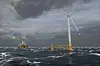 Odfjell Oceanwind har jobbet med flytende vindturbiner i flere år. Dette var turbiner på 11 MW planlagt for Brage-feltet. Illustrasjon: Odfjell Oceanwind