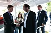 Eystein Borgen, oppfinneren av Sway og næringsministeren Trond Giske under åpningen av Sway vindturbin.