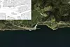 Flyfoto over Sølsnes. Beliggenhet er vist med grønn markør på kartet. Illustrasjon: Geodata