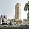 Høyhuset har fått navnet Nordisk lys, og er planlagt ferdig i 2029. Illustrasjon: Reiulf Ramstad Arkitekter/CFM