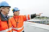 Prosjektsjef Benny Olav Andersen og administrerende direktør i Statsbygg Harald Niklolaysen er på befaring av det nye fengselsbygget på Ullersmo. Foto: Mari Gisvold