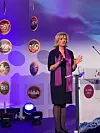 Margrethe Snekkerbakken i Avinor som vertinne på ordførermiddagen ved åpningen av Terminal 2 på OSL i2017. Bilde undefined: Avinor