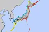 Kartet viser siste tsunamivarsel fra det japanske meteorologiske byrået.