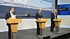 Forsvarsministeren, statsministeren og finansministeren la frem mål om at to prosent av BNP skal brukes på forsvar i 2026. Det skal gjøres gjennom en gradvis opptrapping av forsvarsbudsjettet de kommende årene. Foto: Beate Oma Dahle/NTB