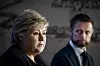 Statsminister Erna Solberg (H) og helse- og omsorgsminister Bent Høie (H) hadde daglige, som regel TV-sendte, pressekonferanser for å oppdatere nordmenn om status i beredskapen mot pandemien. Bildet er fra 24. mars 2020.