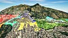 3D-kart viser ulike soner i skredutsatte Medellín.