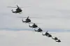 Åtte av Forsvarets Bell 412 som har vært i tjeneste i 30 år. Bilde: Asbjørn Goa