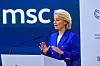 EU-kommisjonens leder Ursula von der Leyen på scenen under Sikkerhetskonferansen i München lørdag 14. februar 2026.