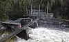 Djupdal kraftverk i Rollag i Numedal. En flomstor Numedalslågen sørger for at vannmagasinene er fulle.