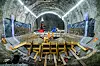 Arbeid med et av tverrslagene mellom hovedtunnelene, nær portalen i den franske enden, i 2025. Foto: Telt