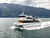MS Bre er 26 meter lang, 11 meter bred og har plass til 130 passasjerer. Bodø er hjemmehavn og utgangspunkt for nordlyssafari og turistturer på Helgelandskysten. Brim Explorer har en avtale med Norled slik at den kan brukes som reservefartøy på to hurtigbåtsamband Norled opererer fra 2024. Foto: Brim Explorer