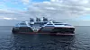 Med nedsenkete seil er Hurtigruteskipet 29,9 meter høyt. Illustrasjon: Vard Design
