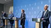 F.v.: Barne- og familieminister Kjell Ingolf Ropstad, statsminister Erna Solberg, næringsminister Iselin Nybø og finansminister Jan Tore Sanner presenterer regjeringens forslag til midlertidige endringer i skattesystemet for olje- og gassnæringen.