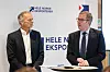Stadig flere norske bedrifter får øynene opp for hvor viktig EU er for det grønne skiftet, ifølge administrerende direktør Håkon Haugli i Innovasjon Norge (t.h.). Her lanserer han en eksportsatsing sammen med daglig lede Sjur Bratland i Norwegian Energy Partners.