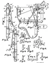 Rammeverk og utforming av Cameron-Yaggi periskoprifle i patenttegning fra 1917. Merk hendel og stag som gjør at skytteren kan ta ladegrep mens rifla fortsatt ligger i posisjon. Illustrasjon: United States Patent and Trademark Office