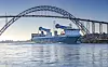 Lasteskipet SC Connector fikk allerede i 2021 installert to 35 meter høye Norsepower rotorseil med 5 meters diameter. De kan legges ned ved passereing under bruer. Drivstoffbesparelsene er på ca. 25 prosent. Foto: Sea-Cargo
