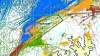Bildet viser fiskeriakriviteten nord for Sørøya mellom 2014 og -18, og danner grunnlaget for Fiskeridirektoratets syn om at firkanten Sandskallen ikke er egnet for havvindpark. Strekene med ulik farge symboliserer ulike fiskeredskaper.