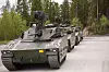 Alle de fem nye norske CV90-vognene hos produsenten BAE Systems Hägglunds.