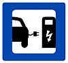 Serviceskilt nummer 609 indikerer at en hurtiglader med maks ladeeffekt på minst 43 kilowatt er tilgjengelig. Foto: Statens vegvesen