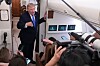 Iran-krigen var tema da Donald Trump snakket med journalister om bord på presidentflyet Air Force One 2. august 2026.