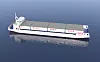 Sjødronene blir 66 meter lange. 15 meter brede og får en batterikapasitet på 1,7 MWh. Illustrasjon: Naval Dynamics