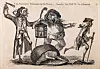 Satirisk framstilling av hvordan en nattevakt har overrasket en gravrøver med det stjålne liket, trolig i London. Til høyre løper den kjente legen og anatomen William Hunter av sted. Etsing med gravering av W. Austin i 1773. Foto: Wellcome Collection/Wikimedia Commons/ CC-BY-4.0