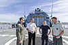 Rolf Folland (f.v.), daværende sjef for Luftforsvaret, Øyvind Dunsæd, sjef for Kystvakten, forsvarsminister Bjørn Arild Gram og Joar Eidheim, sjef for Forsvarets spesialstyrker om bord på KV Bjørnøya i Oslo 15. mai i år. Foto: Arash A. Nejad