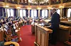 Statsminister Jonas Gahr Støre (Ap) redegjør om den sikkerhetspolitiske situasjonen i Stortinget.