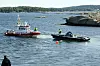 Per Erik Buruds Goldfish 29 under slep etter ulykken 13. juli 2011. Tre mennesker mistet livet etter å ha blitt kastet over bord. Bilde: Per Gilding