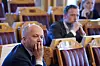 Senterpartiets leder Trygve Slagsvold Vedum og SVs Audun Lysbakken under redegjørelsen. Foto: Ole Berg-Rusten/NTB