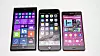Fra venstre: Nokia Lumia 1520, Apple iPhone 6 Plus, Sony Xperia Z3 med henholdsvis 6, 5,5 og 5,2 tommers skjerm.