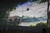 TUSEN SJØARS LAND: Finland ønsket besøkende velkommen med en stor vegganimasjon med bilder av finsk kulturhistorie. Foto: Tormod Haugstad