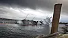 KNM Helge Ingstad ved skadestedet i Øygarden etter forliset i 2018.