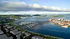 Slik skal det bli: Det flytende boligfeltet er del av en større utbygging i Indre havn. Illustrasjon: Marina Housing