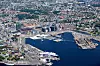 Vippetangen nederst i bildet. En DFDS-ferge til kai med operaen i bakgrunnen. Foto: Foto