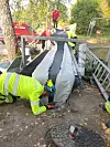 Her jobbes det med gravefri rehabilitering av avløp med strømpe.
