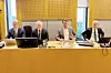 Statens benk i NH90-saken: Juridisk direktør Christian Mikkelsen (t.v.) i Forsvarsmateriell, advokat Jørgen Vangsnes fra Wikborg Rein, advokat Ole Kristian Rigland fra Regjeringsadvokaten og advokat Ola Nisja fra Wikborg Rein.