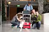 Noen av de involverte demonstrerer cyborgen. Stipendiat Peter Aaser, hovedveileder Sverre Hendseth, stipendiat Martinius Knudsen og masterstudent Jørgen Waløen Foto: Kai T. Dragland/NTNU.