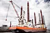Klar for første tur til USA: Brave Tern ligger i øyeblikket ved havnen i Esbjerg, Danmark, klargjort for overfarten til Frankrike og deretter USA. Foto: Fred. Olsen Windcarrier